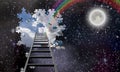 Ladder to Hole in Night Sky Reveals Day Time Royalty Free Stock Photo