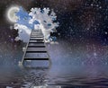 Ladder to Hole in Night Sky Reveals Day Time Skies Royalty Free Stock Photo
