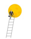 Ladder to moon. businessman rises to planet. Personality development concept Royalty Free Stock Photo