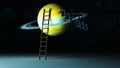 Ladder to the planet saturn 3d rendering,this image elements furnished by NASA