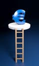 Ladder to reach blue glossy euro sign at the top of a flying platform - 3D rendering illustration Royalty Free Stock Photo