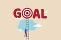 Ladder to reach goal, target and achievement, challenge to find success, business objective or purpose concept, smart businessman Royalty Free Stock Photo