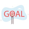 Ladder to reach goal, target and achievement, challenge to find success, business objective or purpose conceptflat vector Royalty Free Stock Photo