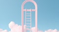 Ladder to the sky. Minimal conceptual scene of blue sky in an arch window.