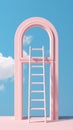 Ladder to the sky. Minimal conceptual scene of blue sky in an arch window.