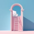 Ladder to the sky. Minimal conceptual scene of blue sky in an arch window.