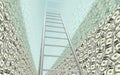 Ladder under glass ceiling with walls of money Royalty Free Stock Photo