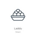 Laddu icon. Thin linear laddu outline icon isolated on white background from religion collection. Line vector laddu sign, symbol