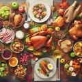laden table full of food for christmas or thanksgiving