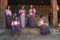 Bhutanese ladies dress up for celebrate, Tamshing Goemba , Nyingma , Bumthang, central Bhutan. Royalty Free Stock Photo