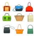 Ladies bags icons flat design isolated on white. Colorful accessories Royalty Free Stock Photo