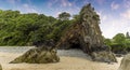 Ladies Cave on the Glen Beach, Saundersfoot, Wales at low tide; a spectacular example of an anticline Royalty Free Stock Photo