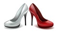 Ladies classic high heel shoes red and white vector white background