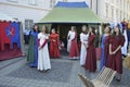 Ladies dressed in medieval dresses,