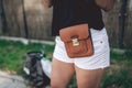 Ladies fancy brown leather bag