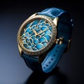 Neo-traditional Japanese Gold And Blue Watch With Luminescence And Fine Feather Details