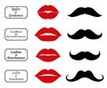 Ladies and gentlemen bathroom symbols. Vector lips moustache icons