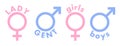 Ladies / gents - male / female signs. Icons in pink and blue col