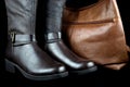 Leather Boots and Bag on Black Background Royalty Free Stock Photo