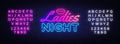 Ladies Night neon sign vector. Night Party Design template poster neon sign, light banner, nightly bright advertising Royalty Free Stock Photo