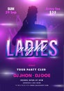 Ladies Night Party invitation card or flyer design with silhouette female and event details. Royalty Free Stock Photo
