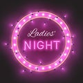 Ladies ` night pink shiny retro signboard with led lights garland, vector illustration Royalty Free Stock Photo