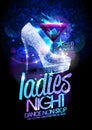 Ladies night poster with high heeled diamond crystals shoes and cocktail. Royalty Free Stock Photo