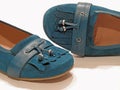 Ladies nubuck leather suede shoes pair blue green tassles footwear feet comfort shoe