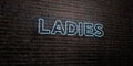 LADIES -Realistic Neon Sign on Brick Wall background - 3D rendered royalty free stock image Royalty Free Stock Photo