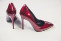 Ladies red high heels, Italian shoes Royalty Free Stock Photo