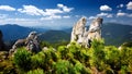 Ladies rocks peak mountain in Bucovina County on summer day , Romania