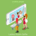 Ladies room selfie shot flat 3d isometric social media vector