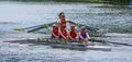 Ladies Sculling Fours race two teams very close together. Royalty Free Stock Photo