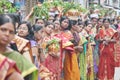 Ladies standing in Queue on the day of Bonalu