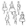 ladies . woman figure collection. Vintage Hand Drawn big set. Fashion and clothes. Retro Illustration in engraving style Royalty Free Stock Photo