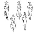 ladies . woman figure collection. Vintage Hand Drawn big set. Fashion and clothes. Retro Illustration in engraving style Royalty Free Stock Photo