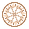 Ladinets, female Kolovrat. a Slavic symbol decorated with Scandinavian weaving ornaments. Beige trendy