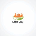 Ladle city logo vector with drop water in green color, element, and icon for company