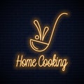 Ladle neon sign. Home cooking neon banner Royalty Free Stock Photo