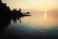 Ladoga lake at sunset. Aged photo in retro style. Royalty Free Stock Photo