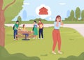 Lady with agoraphobia in park flat color vector illustration