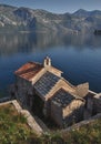 Lady of Angels small church in the Adriatic sea in bay of Kotor. Royalty Free Stock Photo