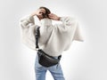 Lady From Behind with Leather Cross Body Fanny Bag Royalty Free Stock Photo