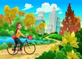 Lady on a bike in a urban park Royalty Free Stock Photo