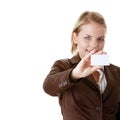 Lady with blank business card Royalty Free Stock Photo