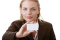 Lady with blank business card Royalty Free Stock Photo