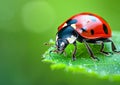 Lady bug on green leaf generated by AI. Royalty Free Stock Photo