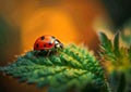 Lady bug on green leaf generated by AI. Royalty Free Stock Photo