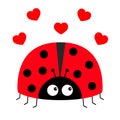 Lady bug ladybird icon. Love greeting card with red heart set. Cute cartoon kawaii funny baby character. Happy Valentines Day.