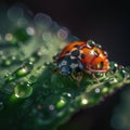 a lady bug sitting on a green leaf covered in water droplets Royalty Free Stock Photo